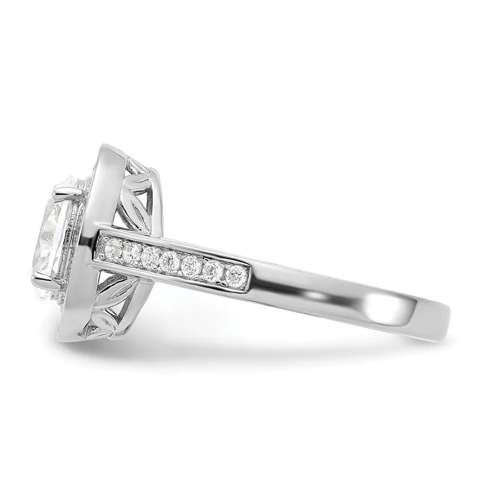 Rhodium-Plated & CZ Oval Ring in Sterling Silver