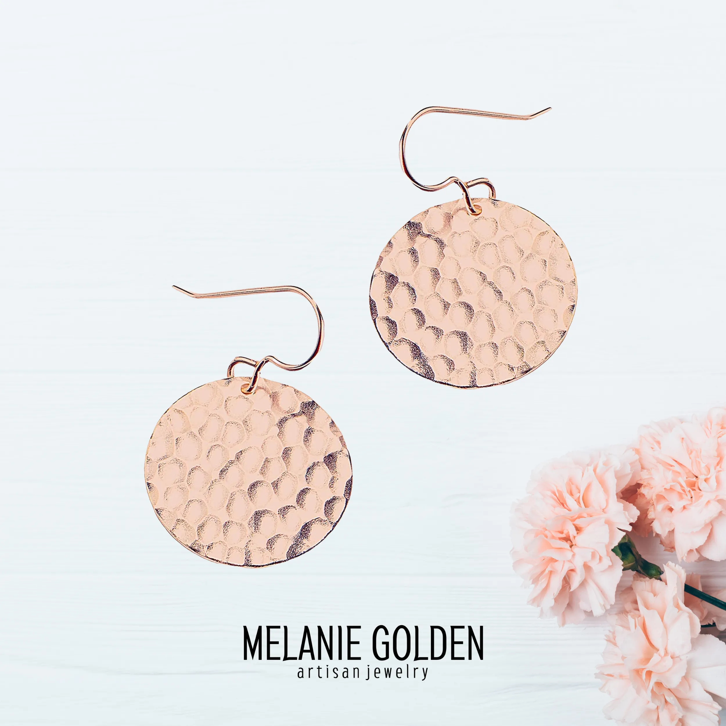 Rose Gold Hammered Disc Dangle Earrings