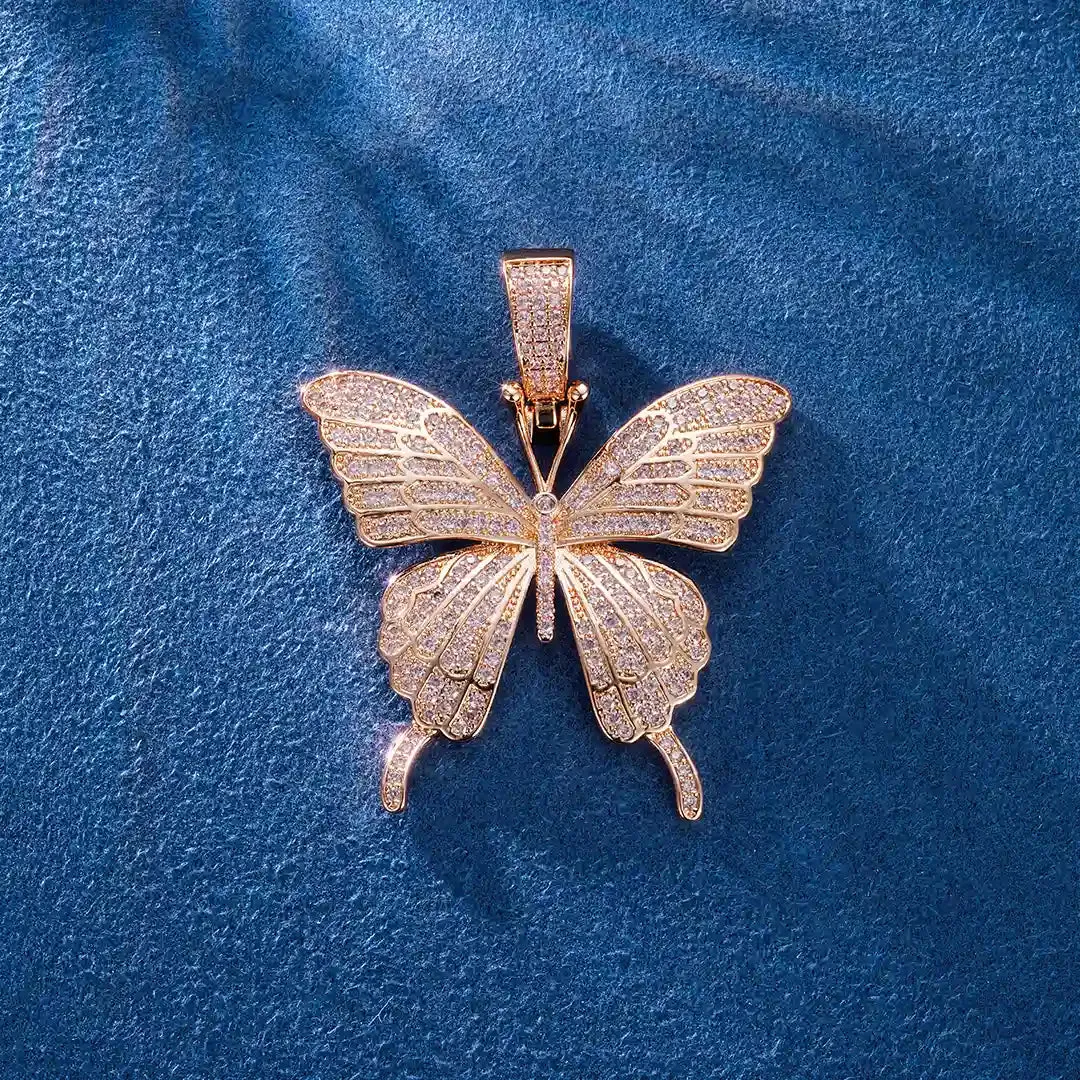 S925 Moissanite Iced Butterfly Pendant