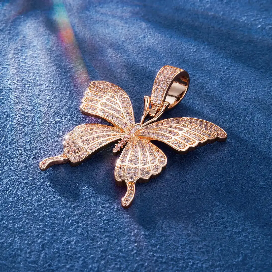 S925 Moissanite Iced Butterfly Pendant