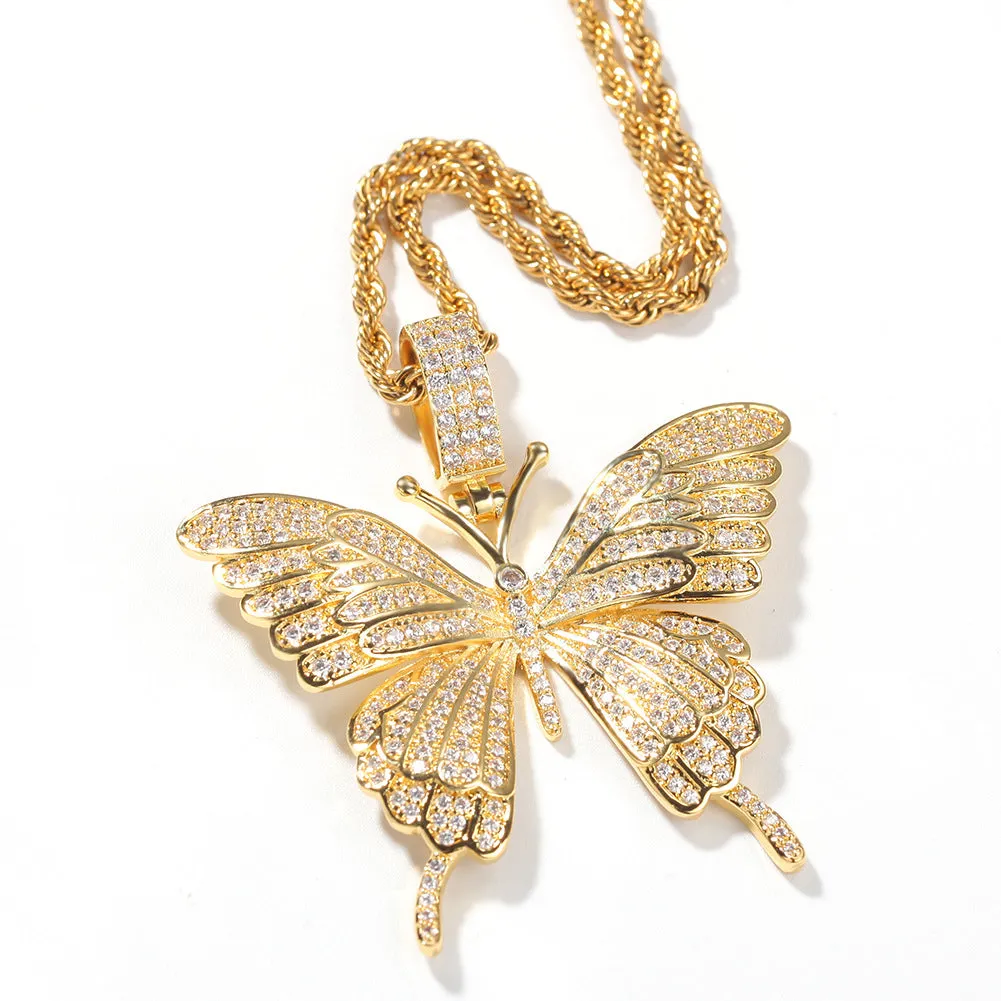 S925 Moissanite Iced Butterfly Pendant