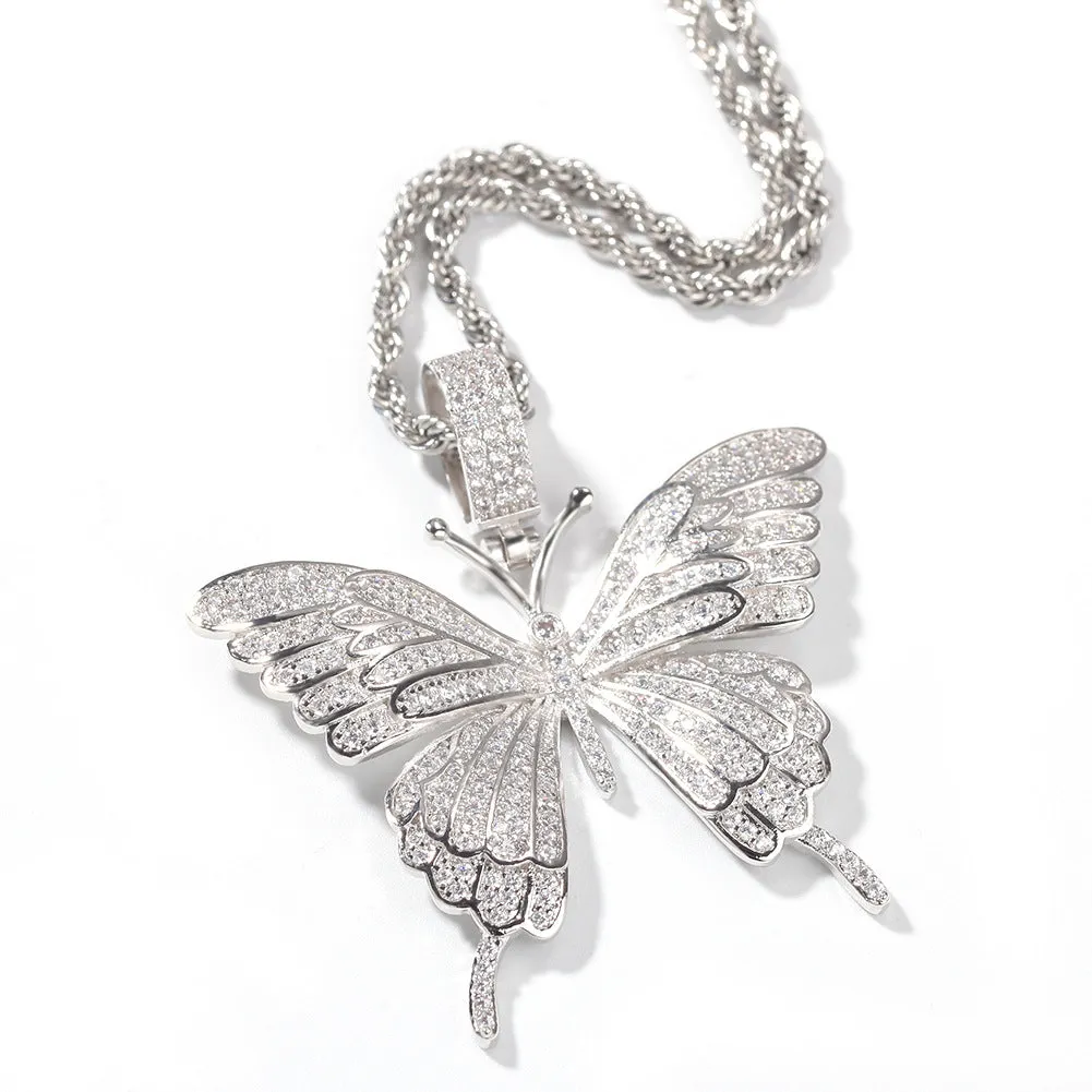 S925 Moissanite Iced Butterfly Pendant