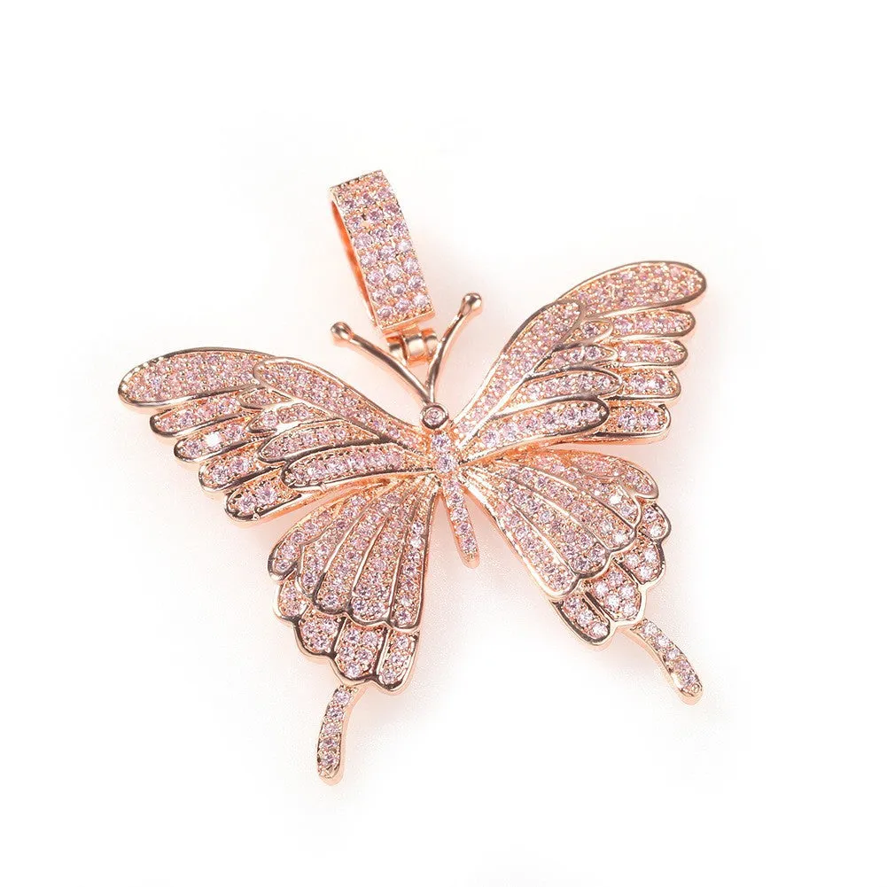 S925 Moissanite Iced Butterfly Pendant