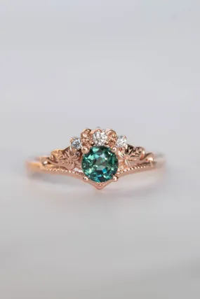 Sapphire and diamonds engagement ring, rose gold ivy leaves promise ring / Ariadne