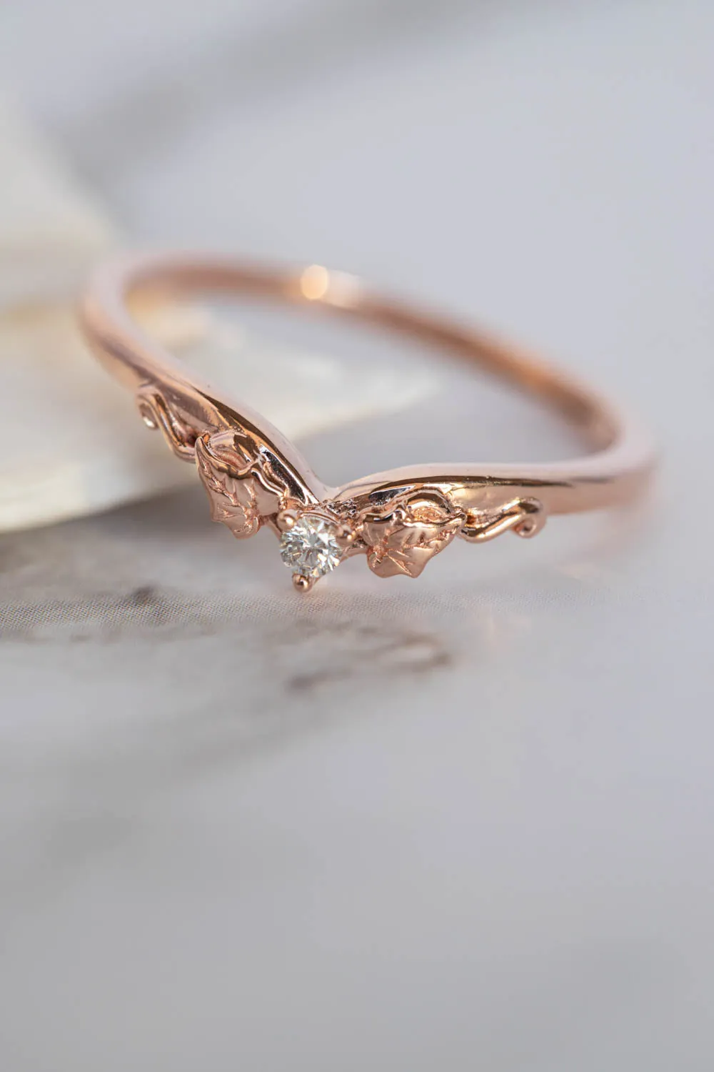 Sapphire and diamonds engagement ring, rose gold ivy leaves promise ring / Ariadne