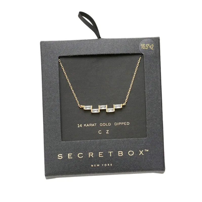 Secret Box 14K Gold Geometric CZ Rectangle Pendant Necklace