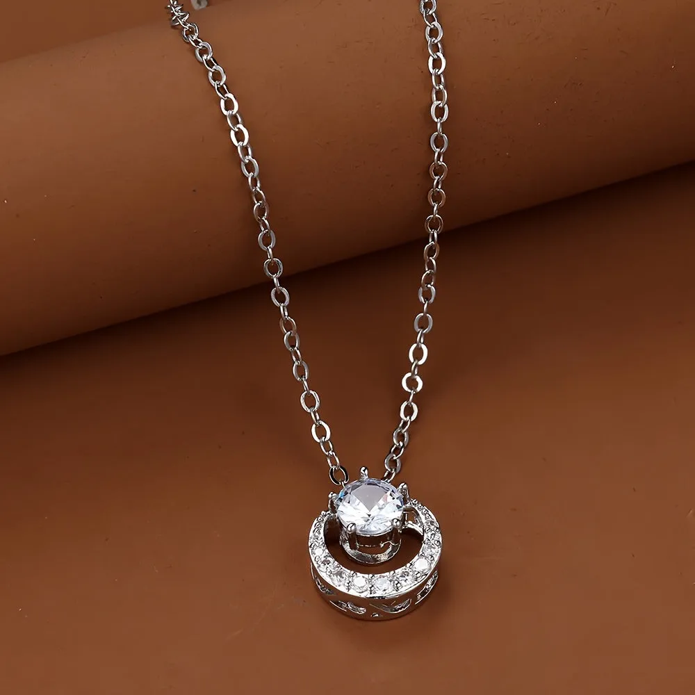 Shiny Pendant Necklace Star & Moon Shape Sparkly Zircon Delicate Rope Chain Necklace Very Practical And Popular Jewelry Gift