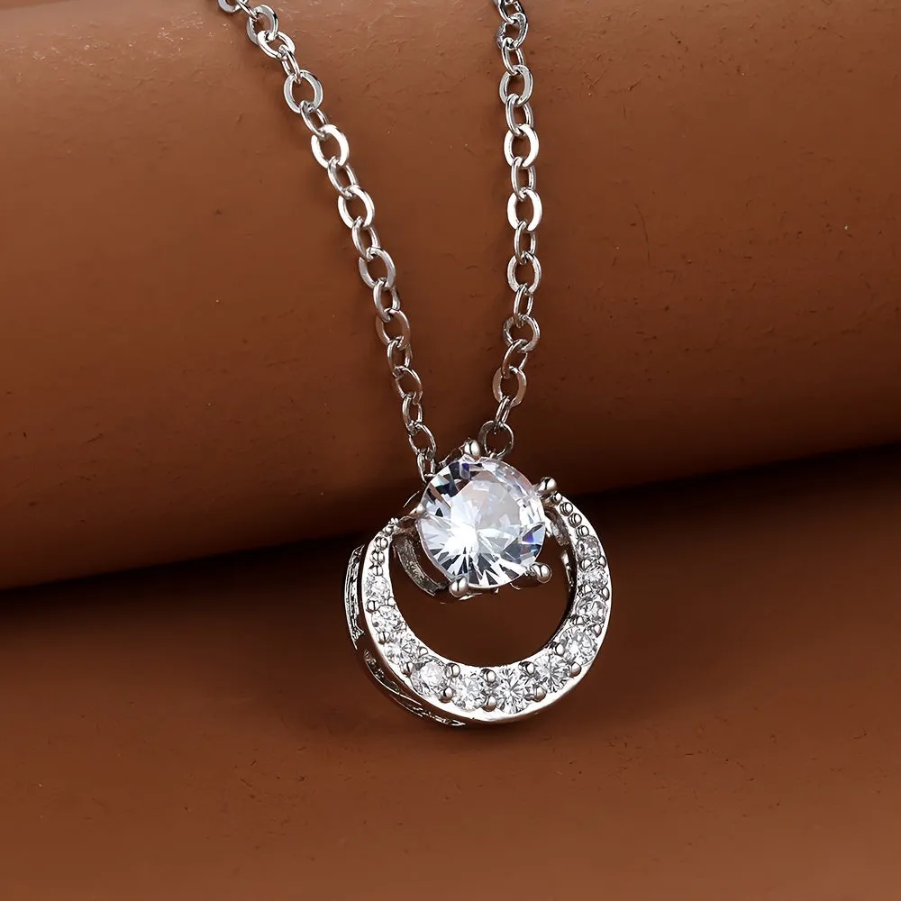 Shiny Pendant Necklace Star & Moon Shape Sparkly Zircon Delicate Rope Chain Necklace Very Practical And Popular Jewelry Gift