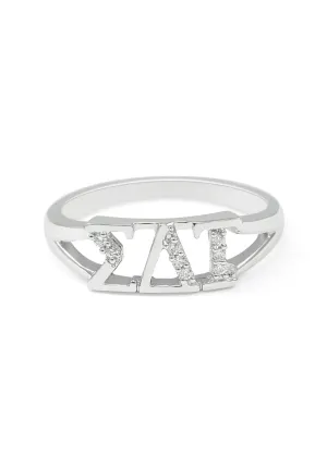 Sigma Delta Tau Sterling Silver Ring with Simulated Diamonds