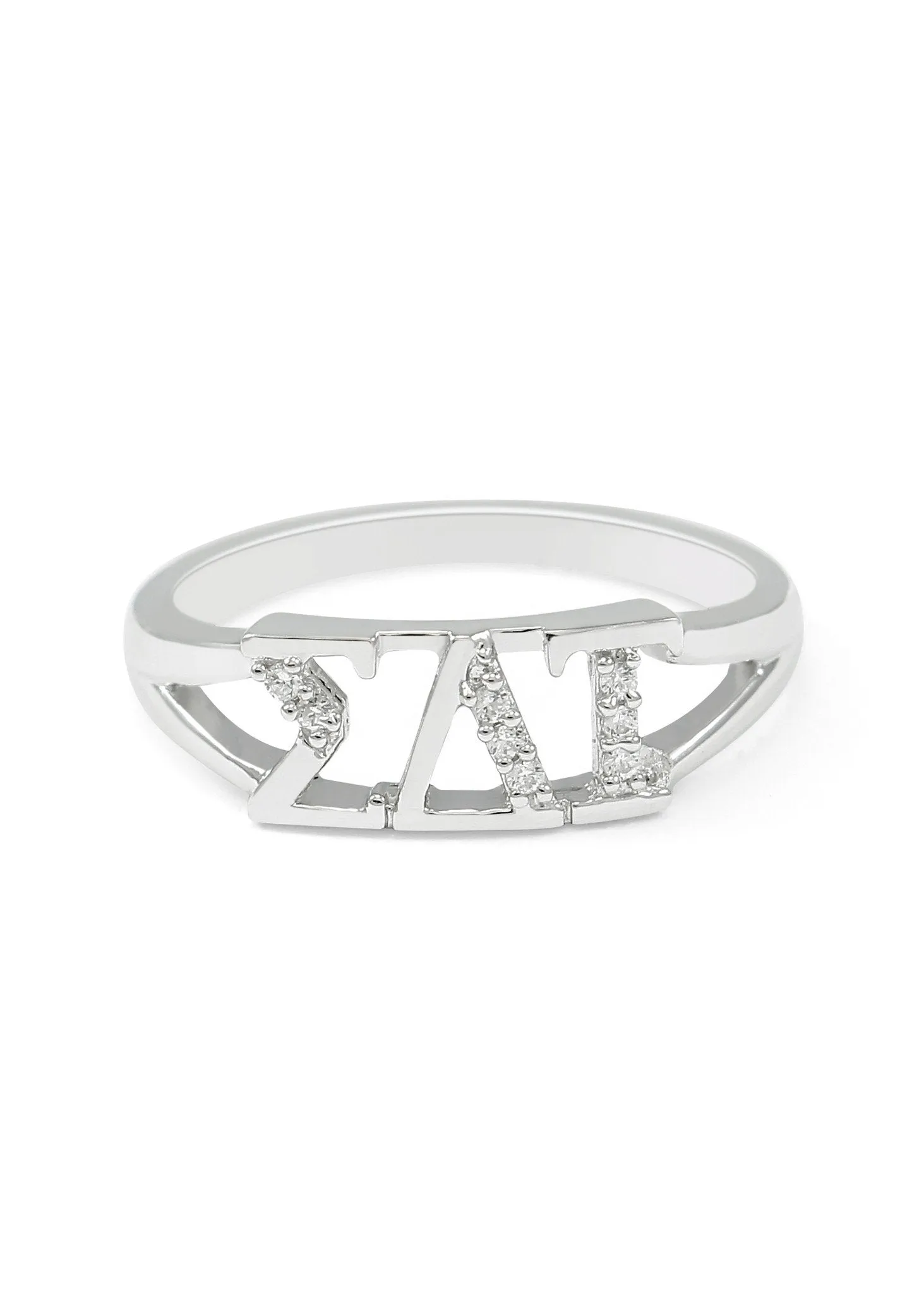 Sigma Delta Tau Sterling Silver Ring with Simulated Diamonds