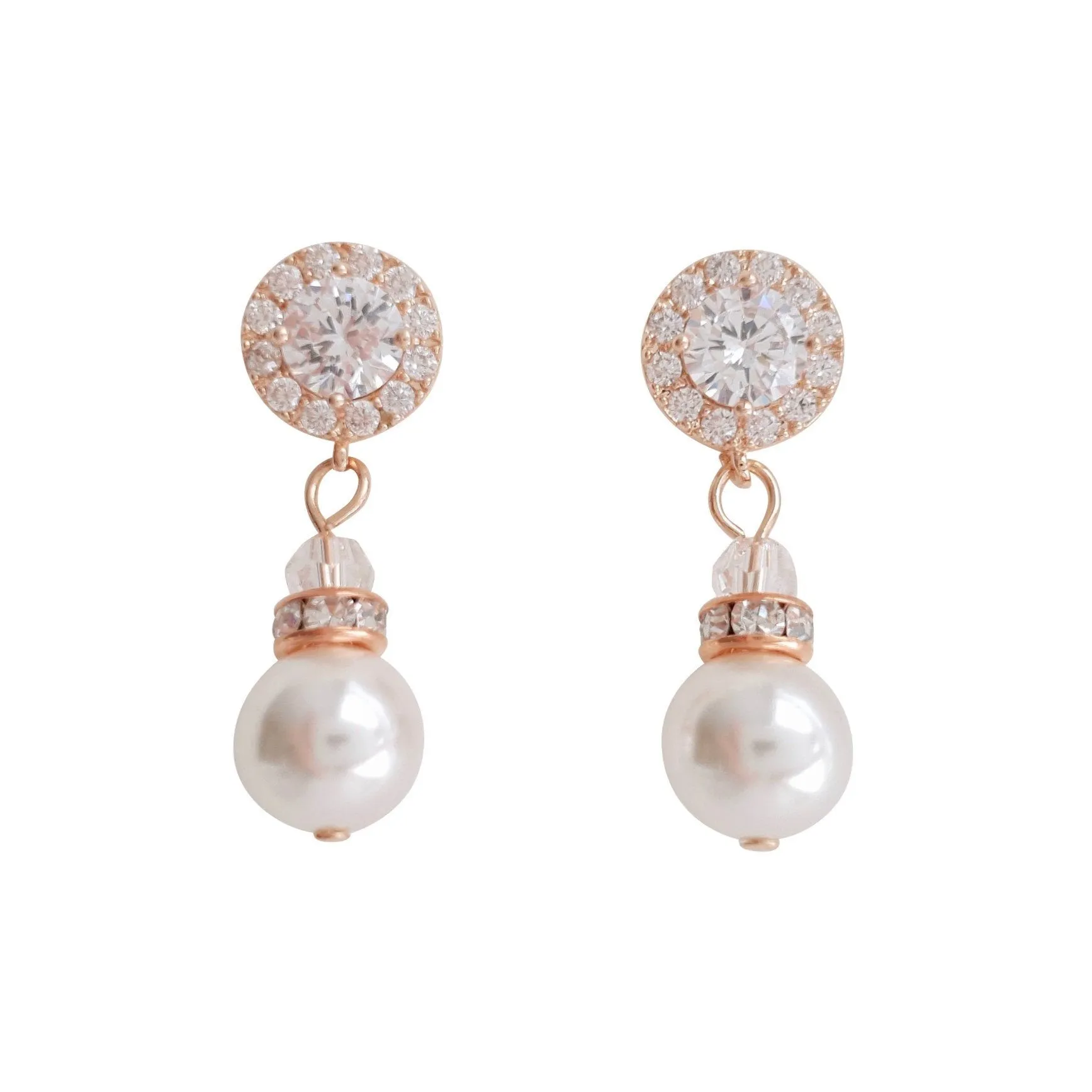 Simple Rose Gold Drop Pearl Earrings- Bronte