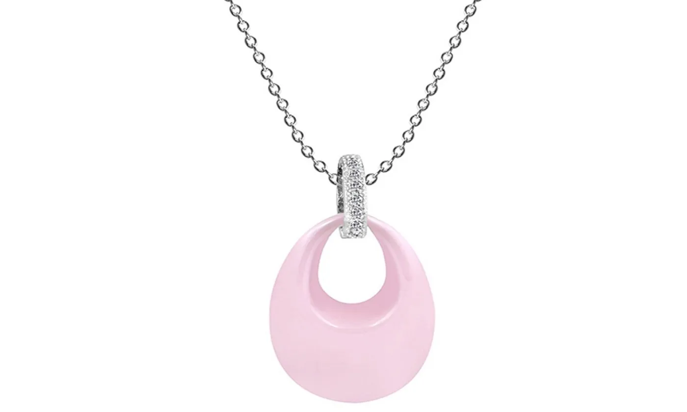 Simple Style Zircon Tears Shape Pink Ceramic Pendant Necklace