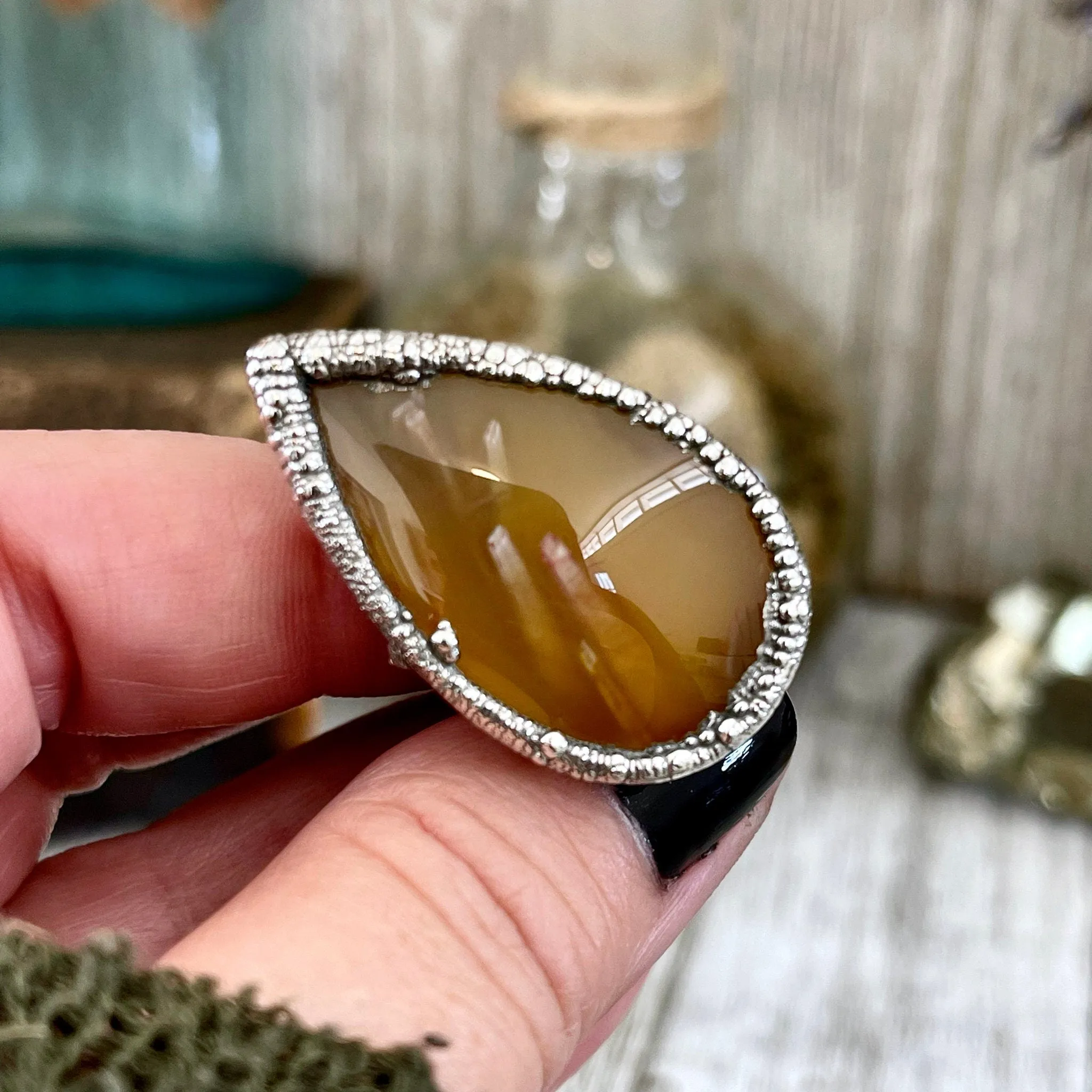 Size 6 Tube Agate Statement Ring Set in Fine Silver / Foxlark Collection - One of a Kind