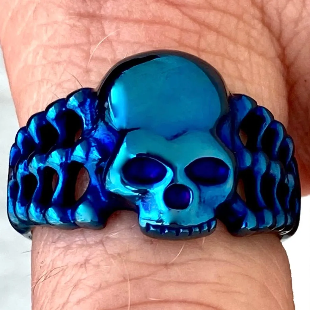 Skull Ring W/ Bones - Blue - R207