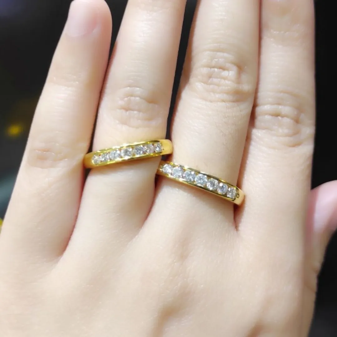 Slim Channel Round Diamond Wedding Rings 18K Gold