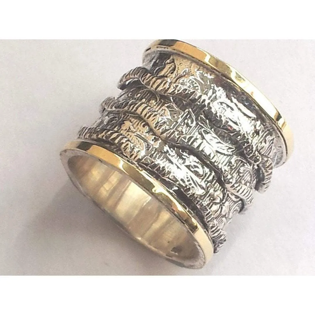 Spinner Ring Romantic floral vintage engagement and everyday spinning ring silver & gold 9 ct