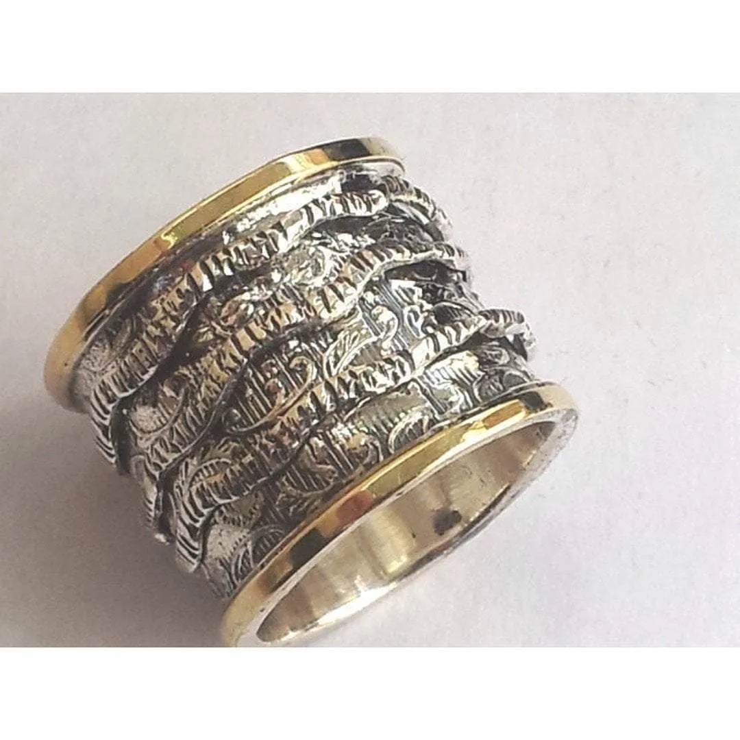 Spinner Ring Romantic floral vintage engagement and everyday spinning ring silver & gold 9 ct