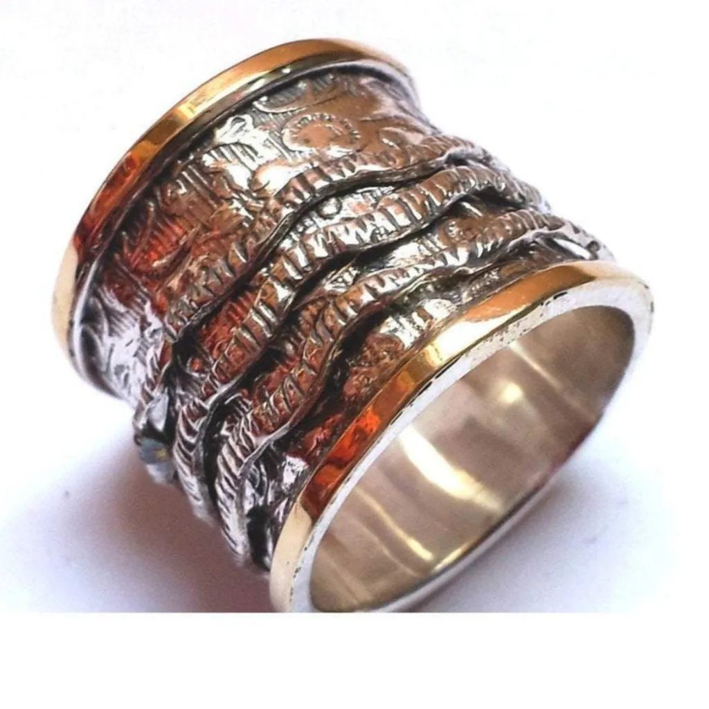 Spinner Ring Romantic floral vintage engagement and everyday spinning ring silver & gold 9 ct