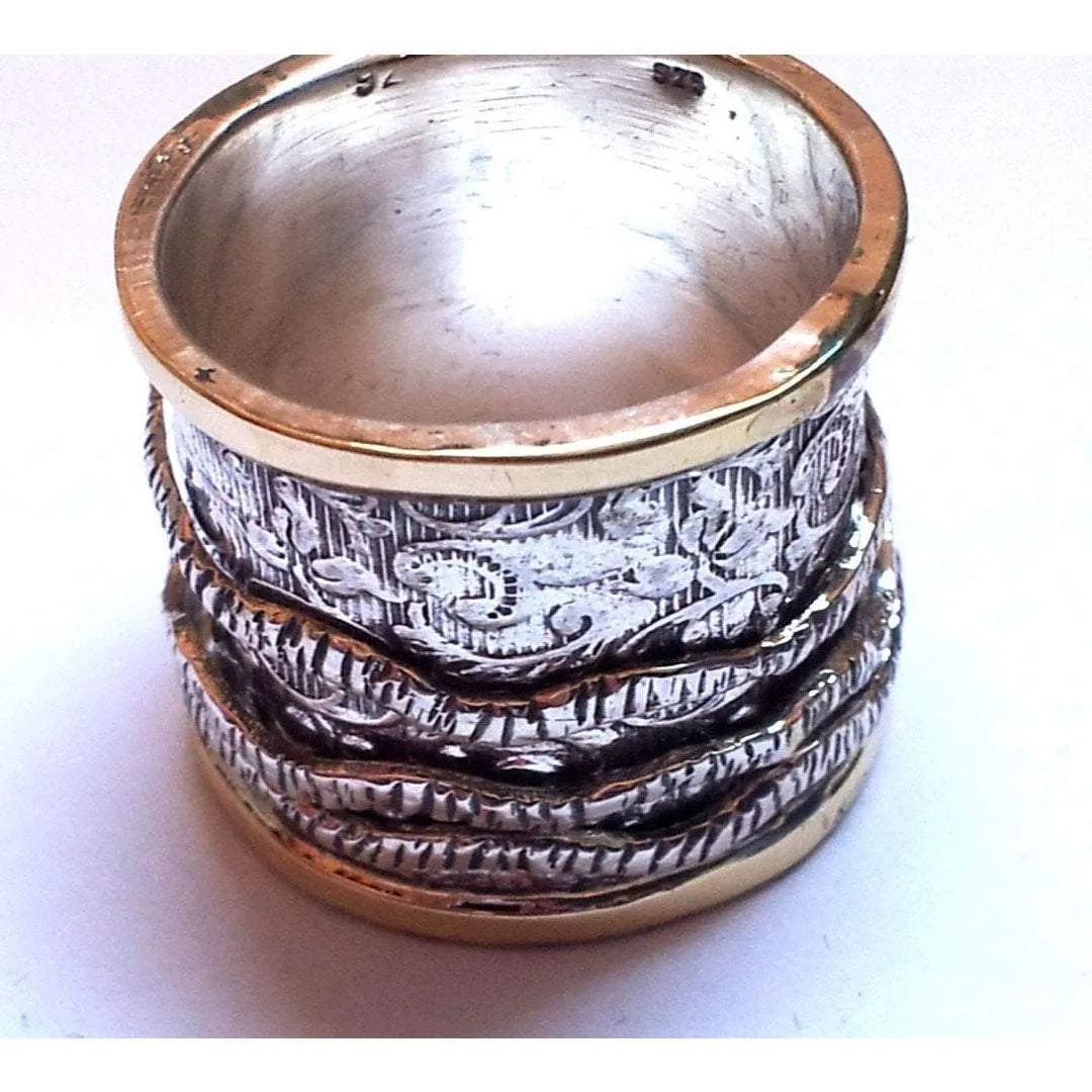 Spinner Ring Romantic floral vintage engagement and everyday spinning ring silver & gold 9 ct