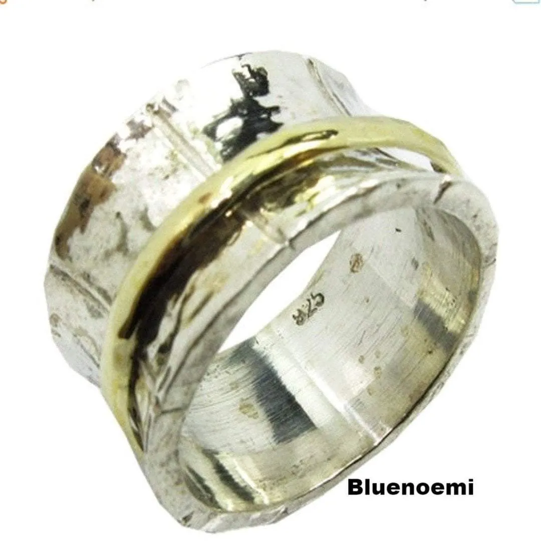 Spinner ring sterling silver 9ct gold Sophisticated  jewelry unisex Israeli rings in all sizes