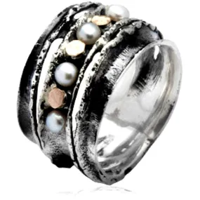 Spinner rings for women , Sterling Silver Ring. Statement ring and 9 ct gold set with Pearls.