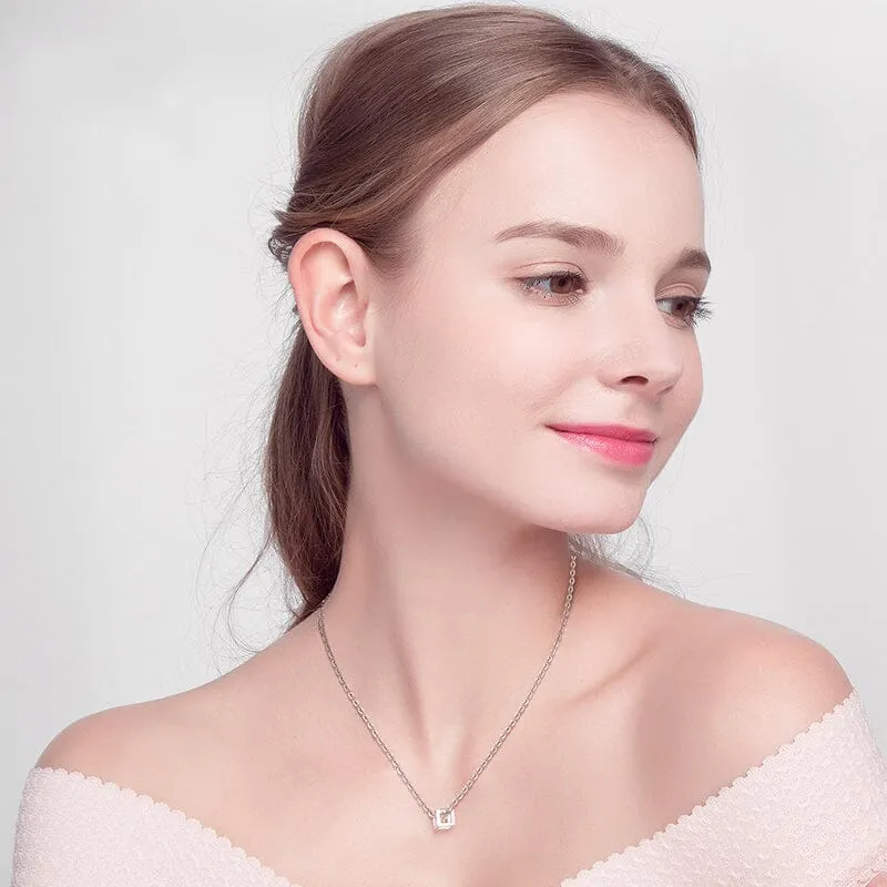 Square Hollow Cube Diamond Necklace - 925 Sterling Silver