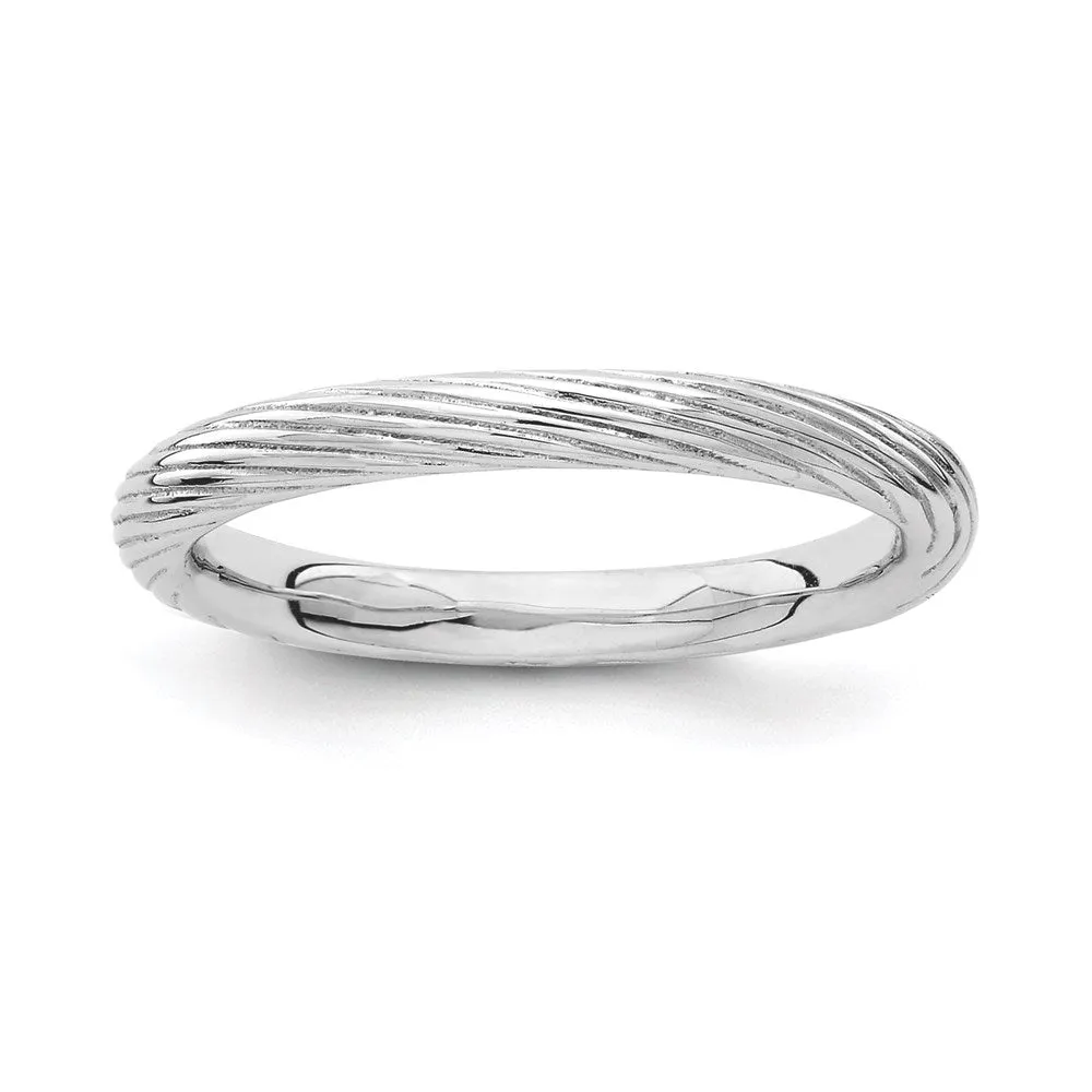 Stackable Expressions Rhodium Textured Ring in Sterling Silver