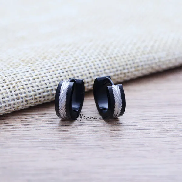 Stainless Steel Hinged Hoop Earrings with Dia-Cut Center