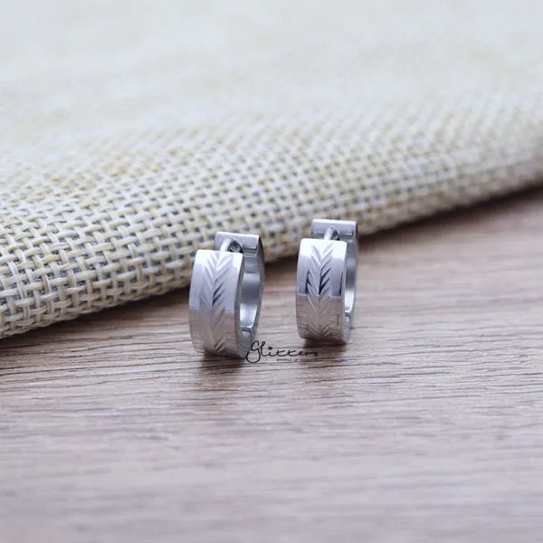 Stainless Steel Hinged Hoop Earrings with Dia-Cut Center