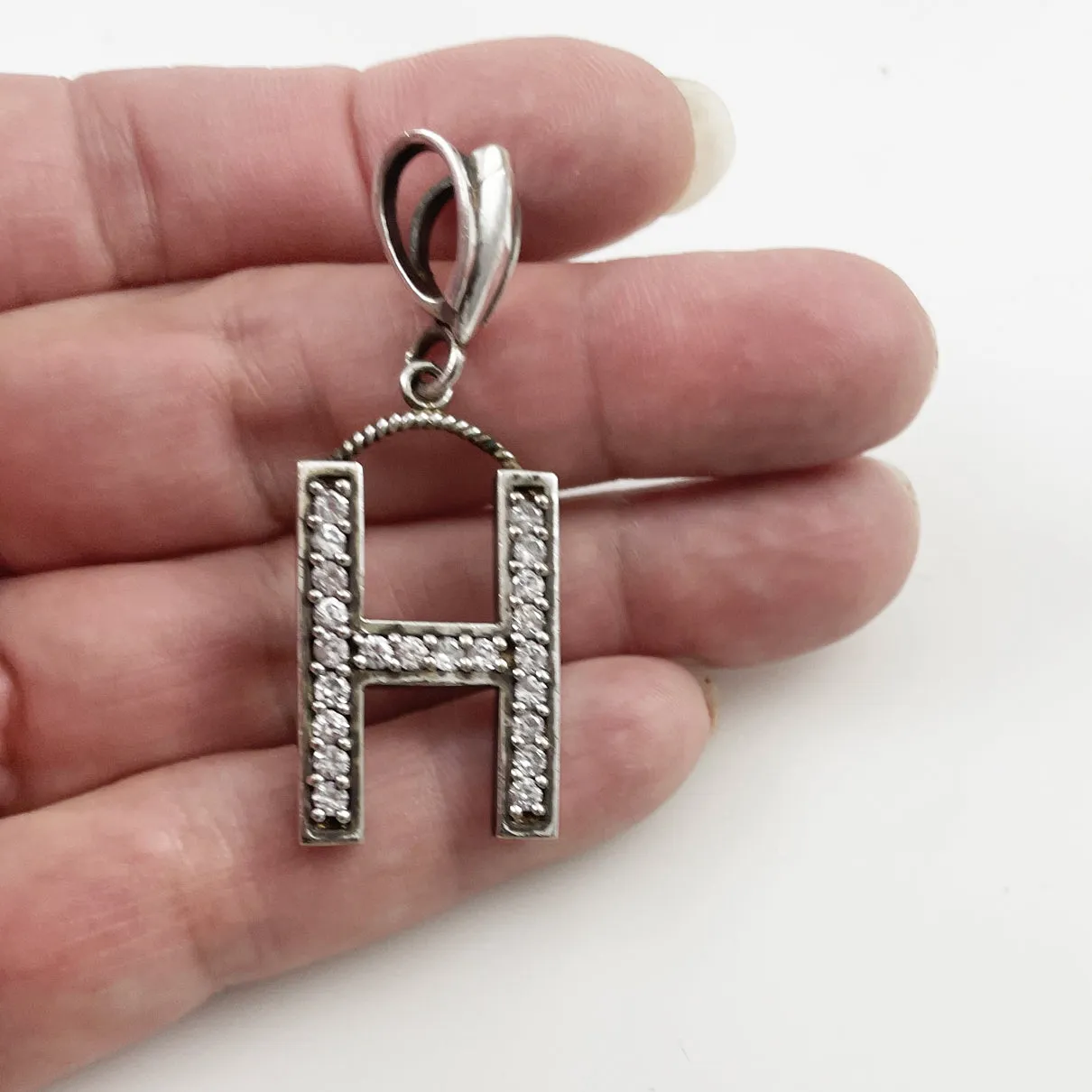 Sterling & Rhinestone Initial H Pendant