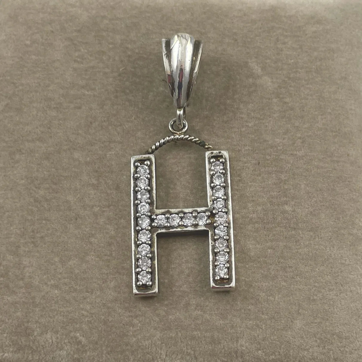 Sterling & Rhinestone Initial H Pendant