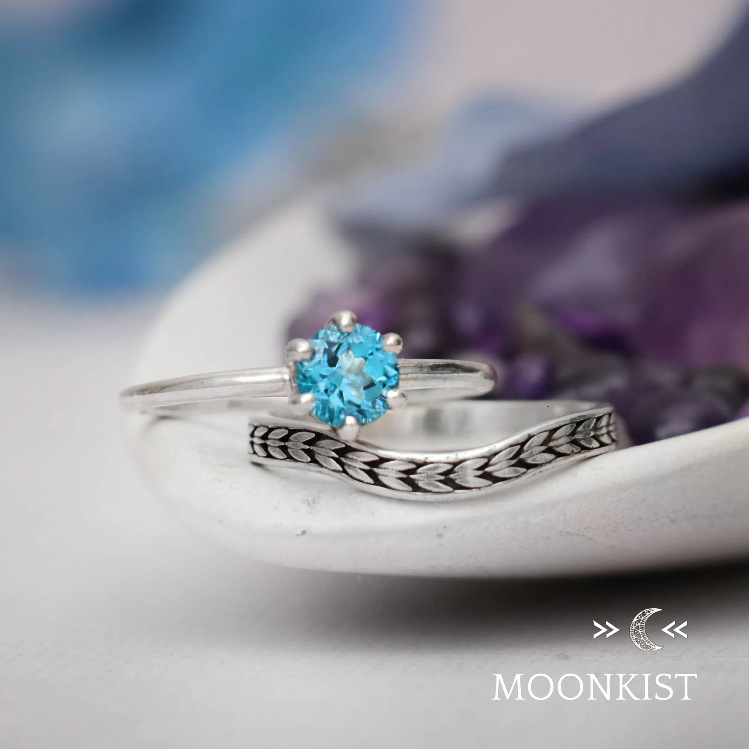 Sterling Silver Arrow Wedding Ring Set  | Moonkist Designs