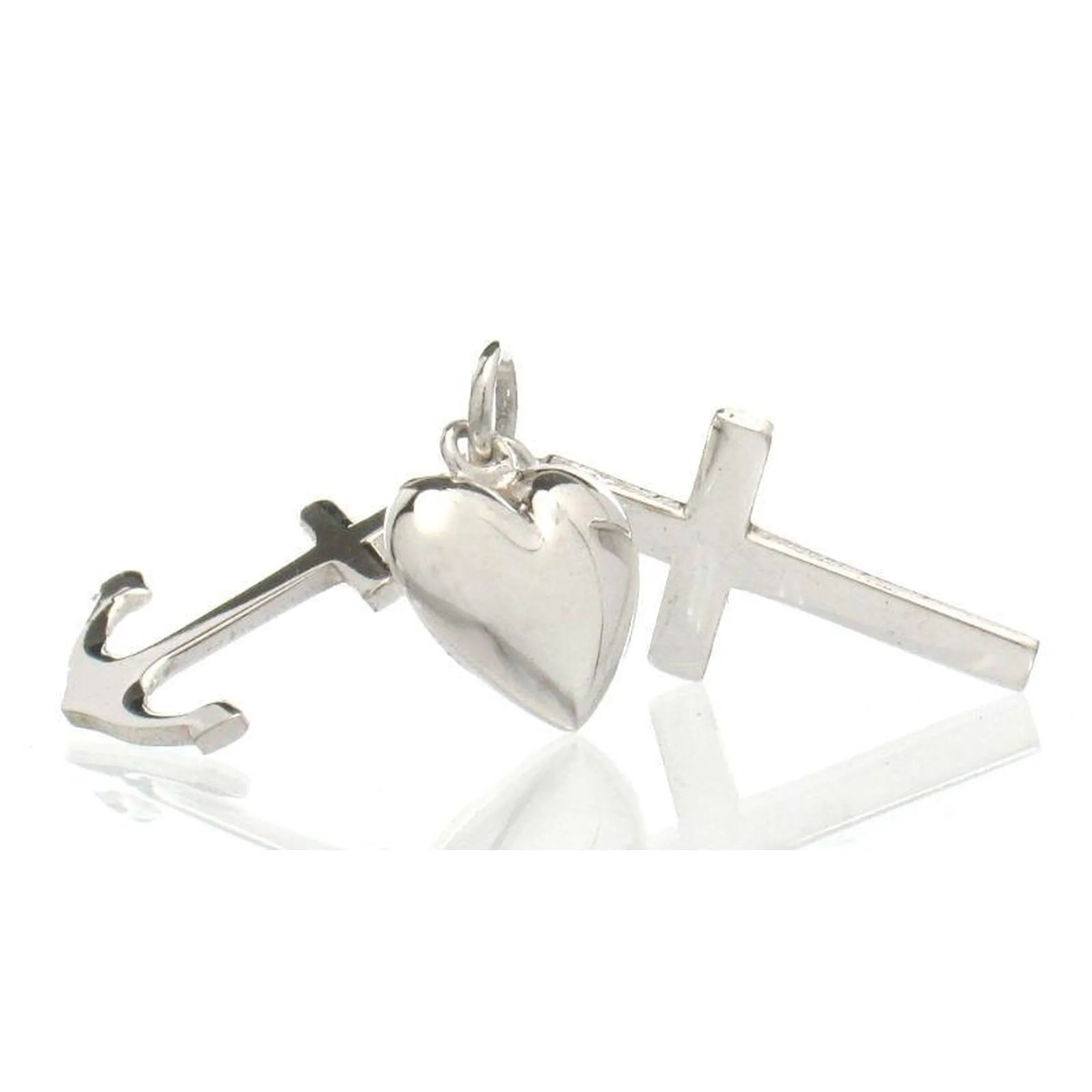 Sterling Silver Heart/ Anchor/Cross Charm, (Faith, Hope and Charity) Medium