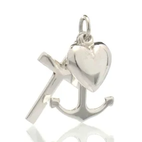 Sterling Silver Heart/ Anchor/Cross Charm, (Faith, Hope and Charity) Medium