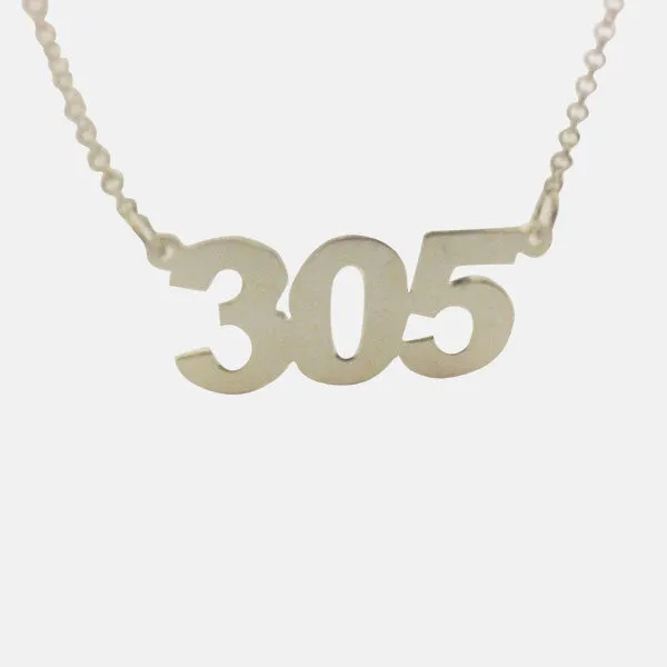 Sterling Silver "305" Miami Pendant Necklace 16 inch