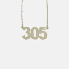 Sterling Silver "305" Miami Pendant Necklace 16 inch