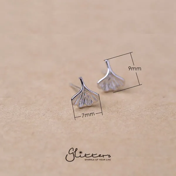 Sterling Silver Small Ginkgo Leaves Stud Earrings