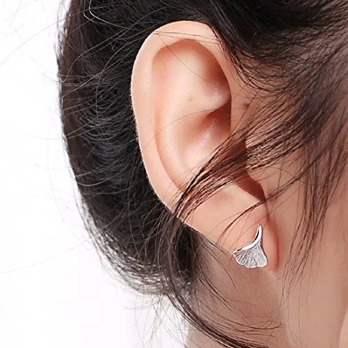 Sterling Silver Small Ginkgo Leaves Stud Earrings