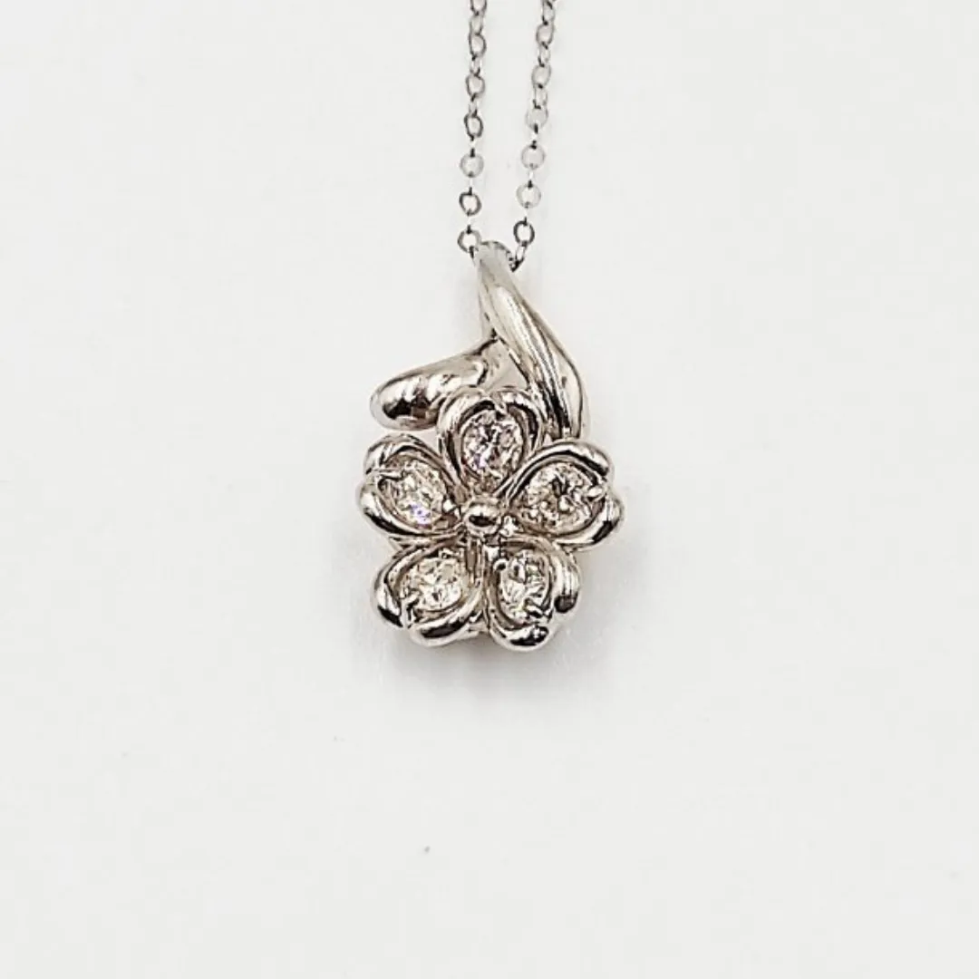 Suspended Flower Diamond Necklace 14K Gold