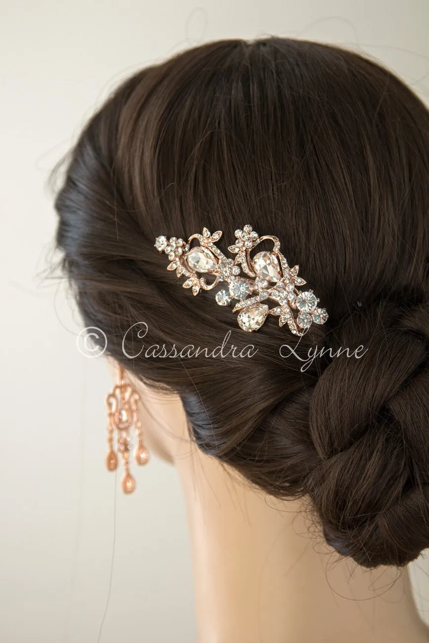 Teardrop Bridal Hair Clip in Silver or Rose Gold