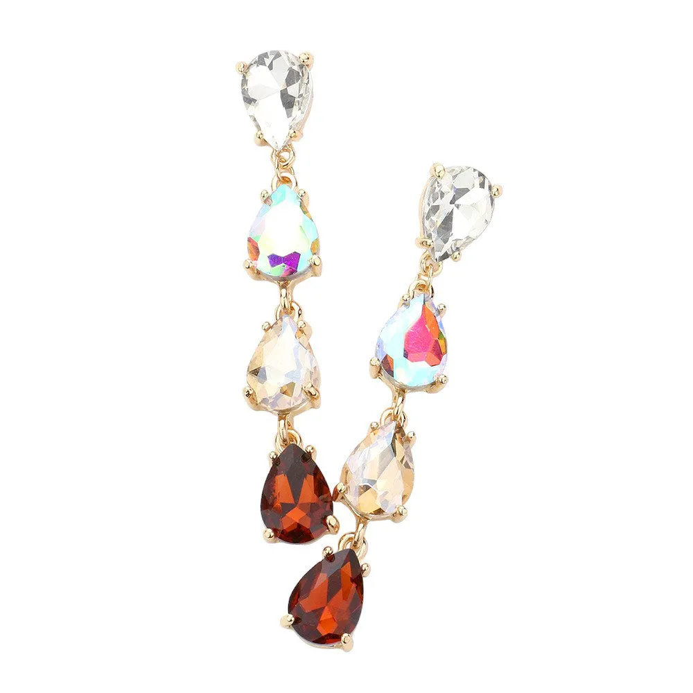 Teardrop Stone Link Dangle Evening Earrings