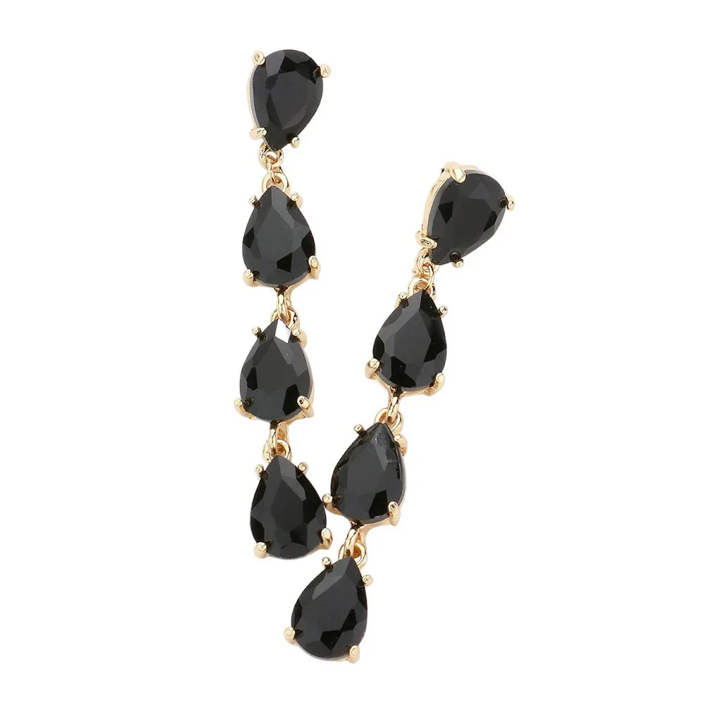 Teardrop Stone Link Dangle Evening Earrings