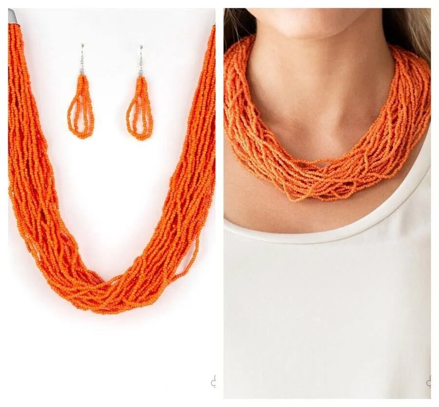 The Show Must Congo On - Orange, Red, Blue - Paparazzi Seed Bead Necklace