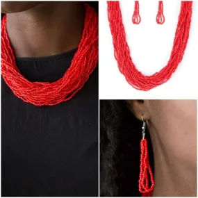 The Show Must Congo On - Orange, Red, Blue - Paparazzi Seed Bead Necklace