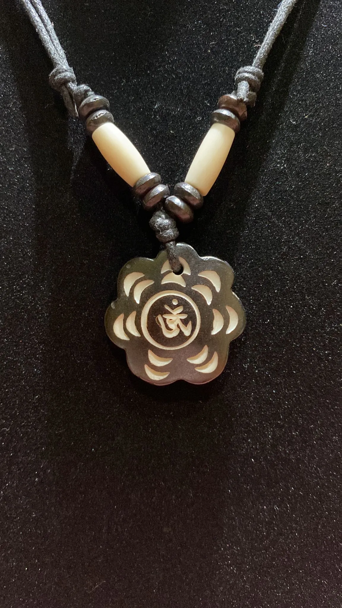 Tibetan Om Adjustable Length Water Buffalo Bone Necklace