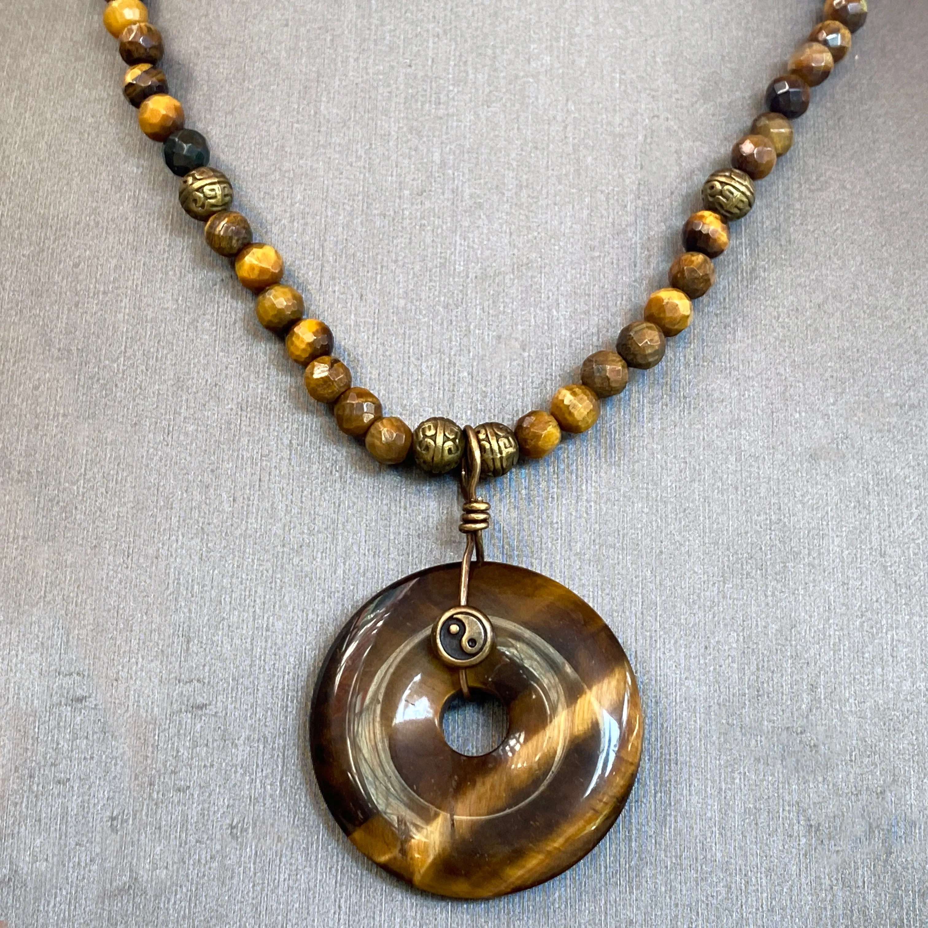 Tiger Eye gemstone and Yin Yang Necklace