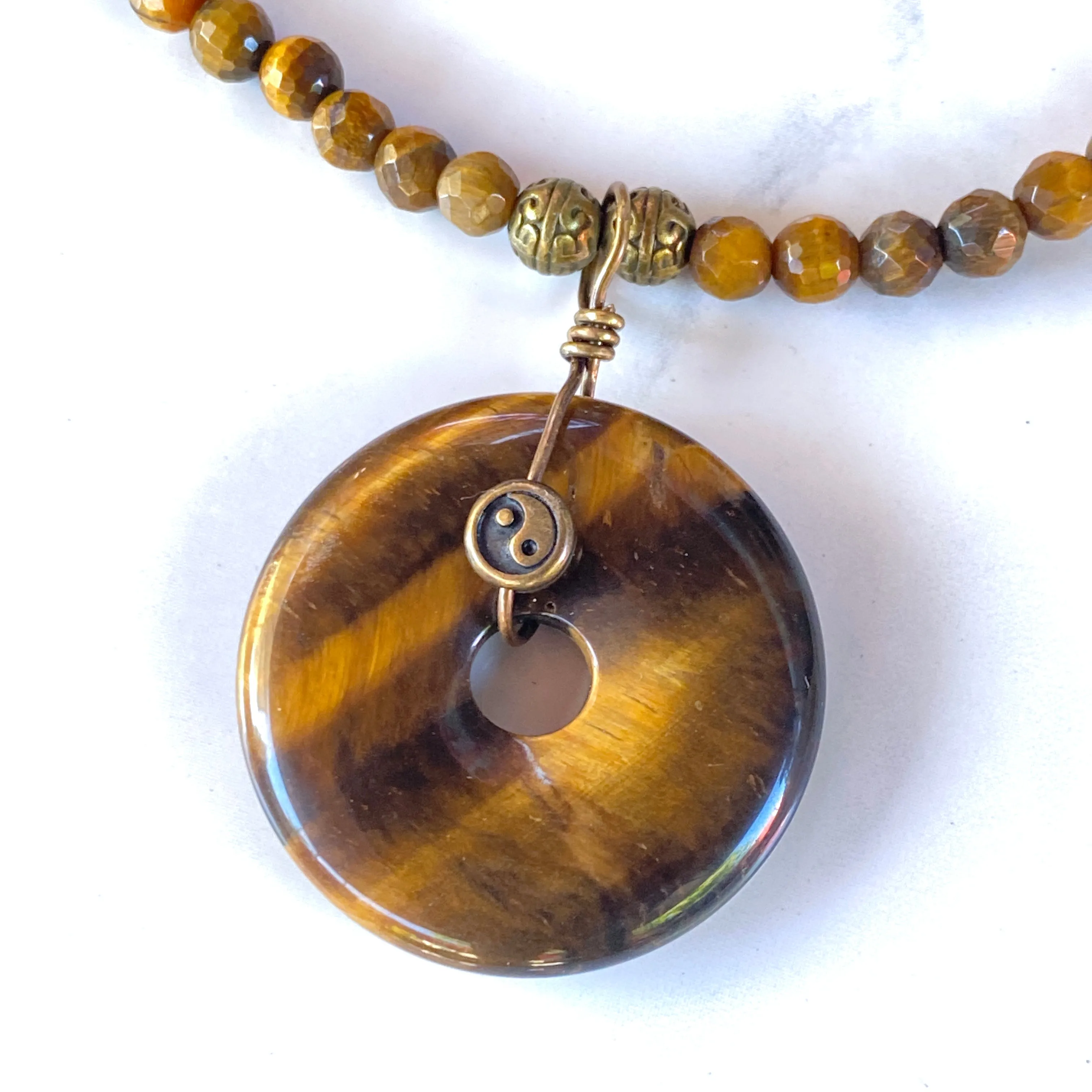 Tiger Eye gemstone and Yin Yang Necklace