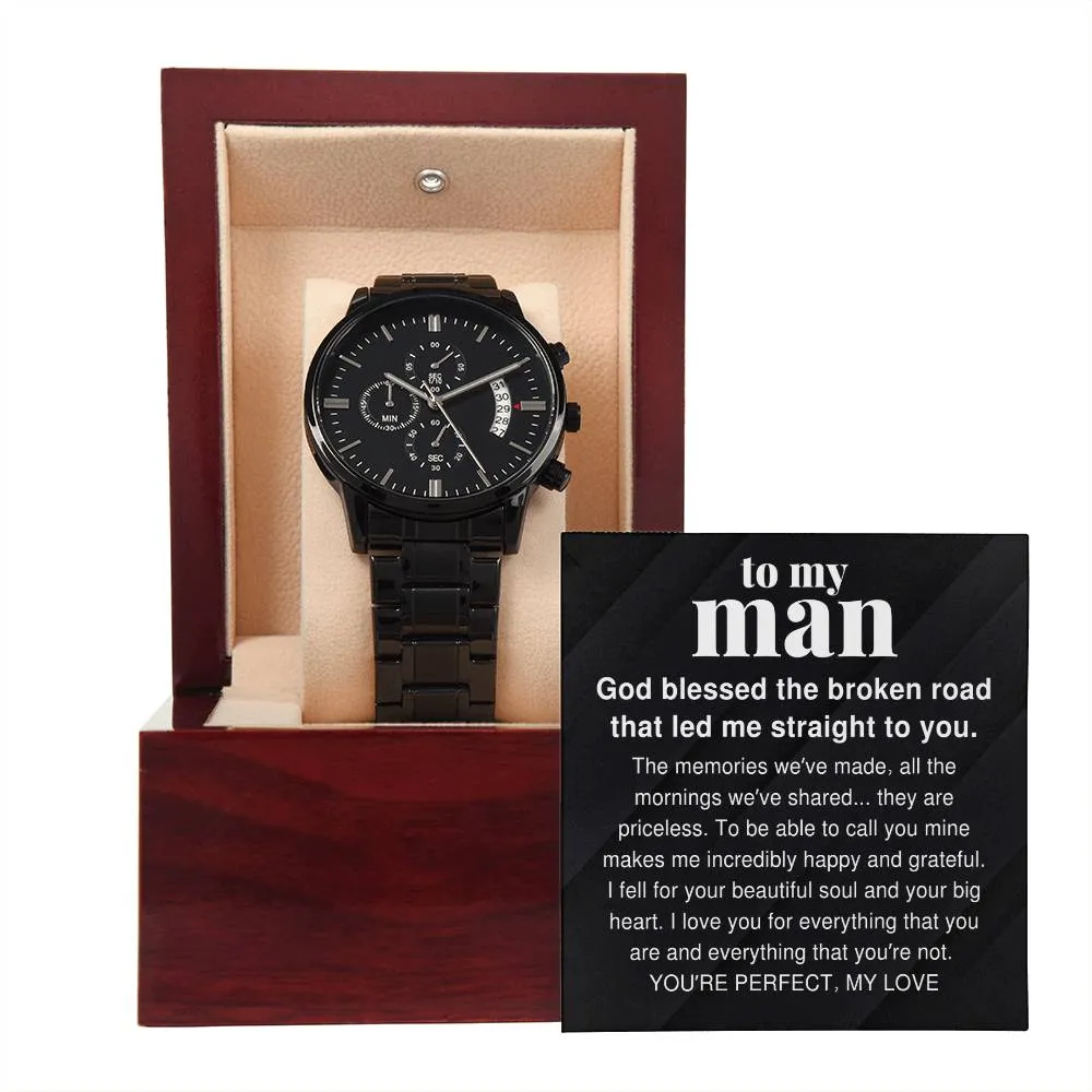 To My Man, The Memories We've Made Black Chronograph Watch For Men