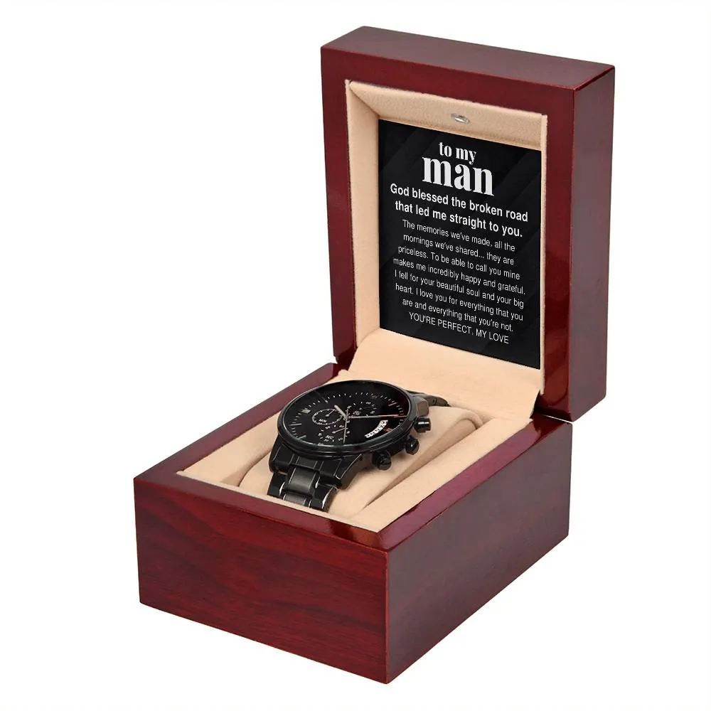 To My Man, The Memories We've Made Black Chronograph Watch For Men