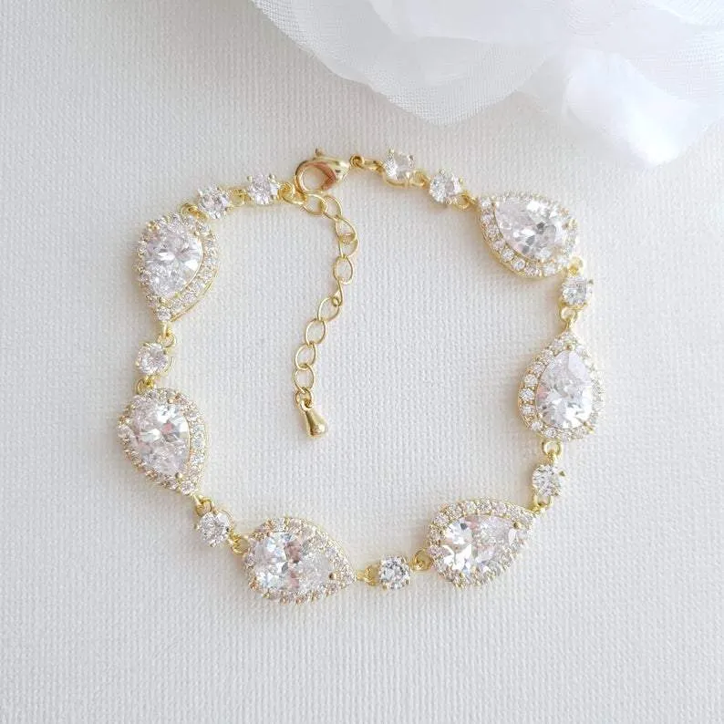 Wedding Day Bracelet for Bride Made with CZ & 14K Gold Plating-Emma